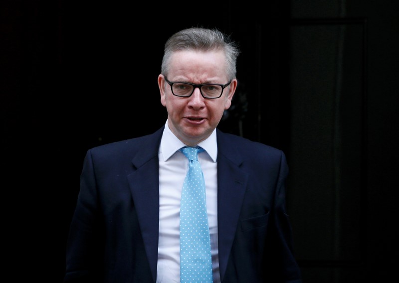 © Reuters. Britain's Secretary of State for Justice, Michael Gove, leaves Number 10 Downing Street after attending a cabinet meeting in London