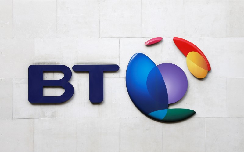 © Reuters. A BT logo is seen on a building in London