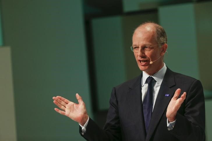 © Reuters. Bock, CEO of German chemical company BASF, speaks during an event marking the company's 150th anniversary in Ludwigshafen