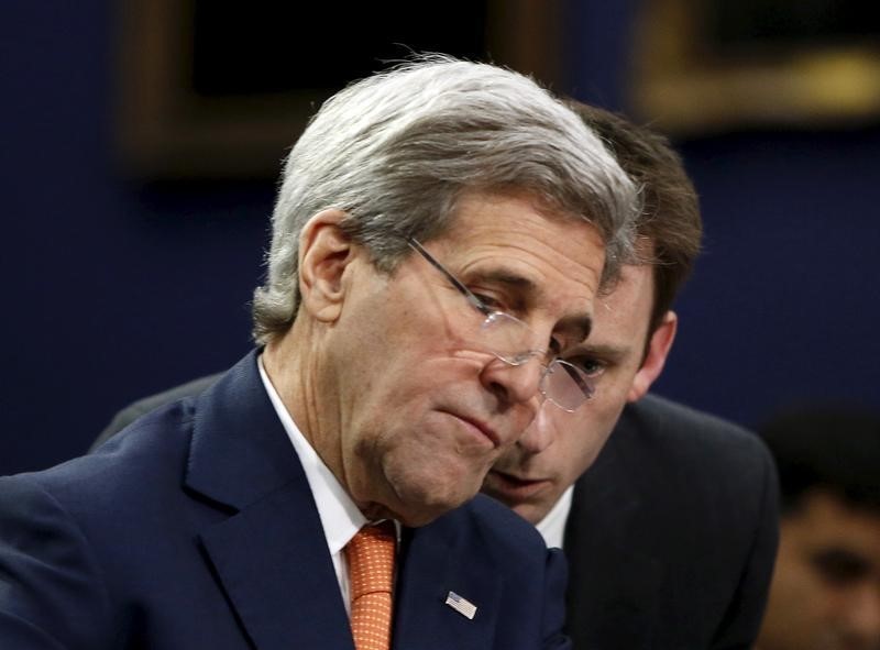 © Reuters. كيري: أمريكا وروسيا تعملان على آلية لضمان أن تقتصر الضربات في سوريا على داعش والنصرة