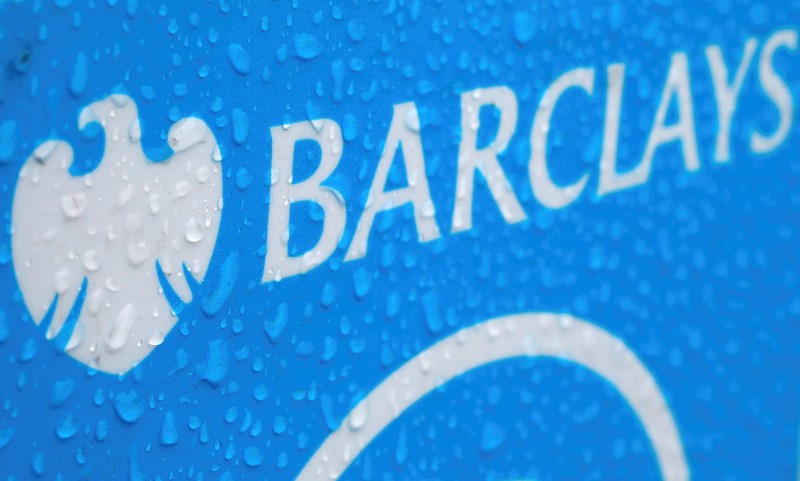 © Reuters. File photograph of raindrops on the logo of a rental bicycle sponsored by Barclays in London