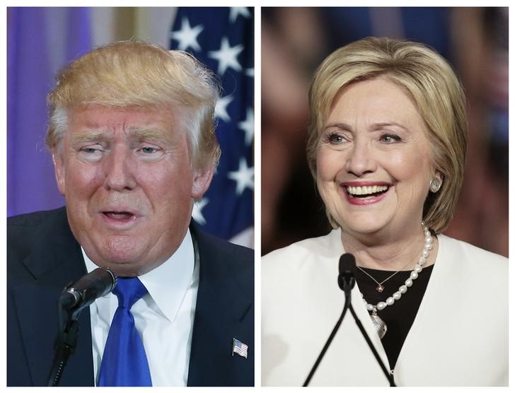 © Reuters. Una foto combinada muestra al aspirante republicano a la presidencia de EEUU Donald Trump y a la nominada demócrata Hillary Clinton