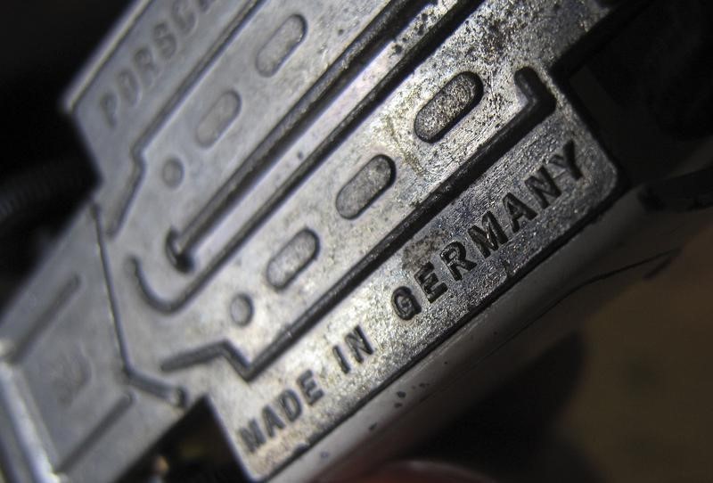 © Reuters. A stamp on a toy car reading 'Made in Germany" is pictured in Dortmund