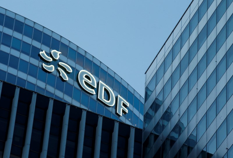 © Reuters. The logo of France's state-owned electricity company EDF is seen on the company tower at La Defense business and financial district in Courbevoie near Paris