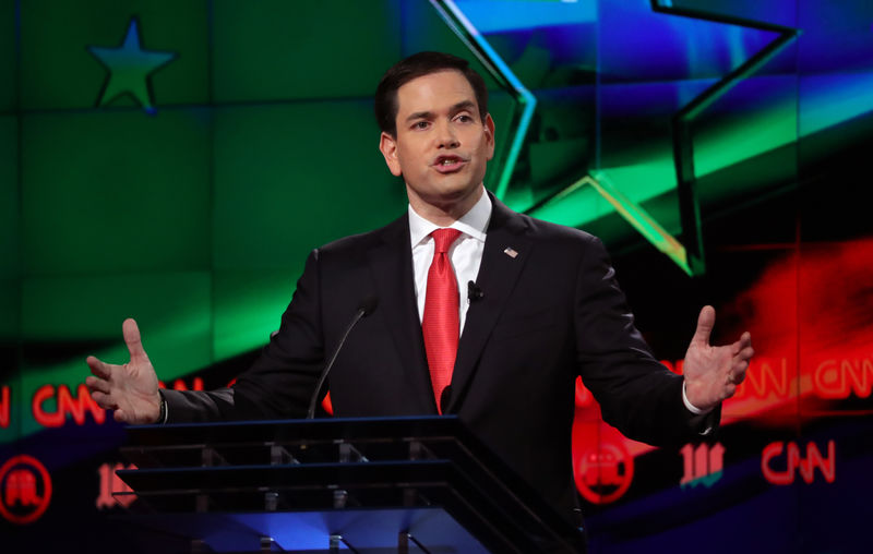 © Reuters. Republican U.S. presidential candidate Marco Rubio speaks during the candidates debate in Miami