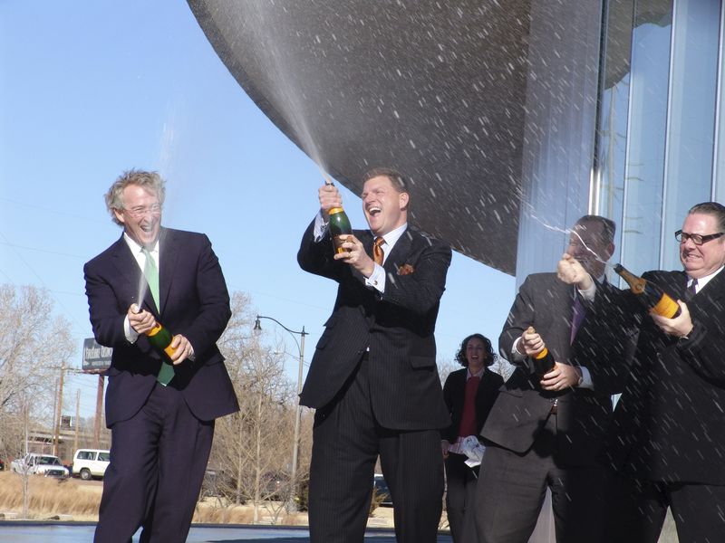 © Reuters. Handout photo shows Aubrey McClendon christening a boathouse in Oklahoma City