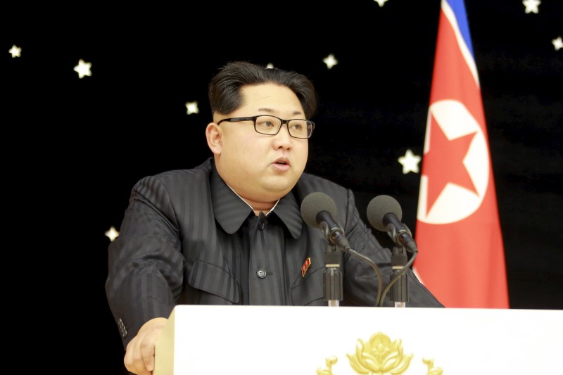 © Reuters. KCNA picture of North Korean leader Kim Jong Un attending a banquet for contributors of the recent rocket launch