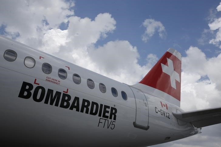 © Reuters. A Bombardier C-Series aircraft is displayed at the Singapore Airshow at Changi Exhibition Center