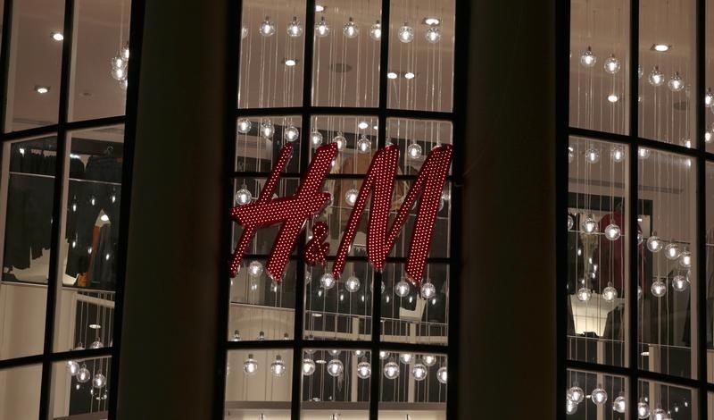 © Reuters. A Hennes & Mauritz (H&M) store logo is seen in Nice