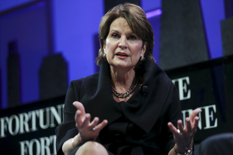 © Reuters. Marillyn Hewson, Chairman, President and CEO of Lockheed Martin, participates in a panel discussion at the 2015 Fortune Global Forum in San Francisco