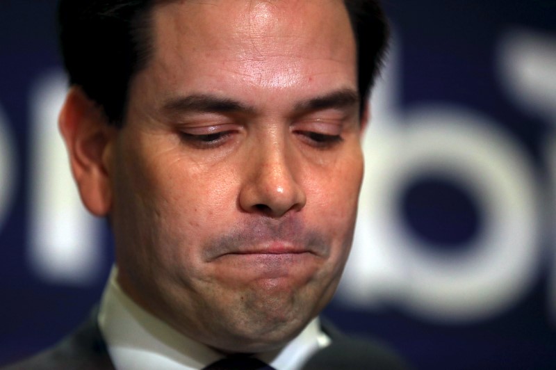 © Reuters. Marco Rubio durante anúncio de saída da campanha, em Miami