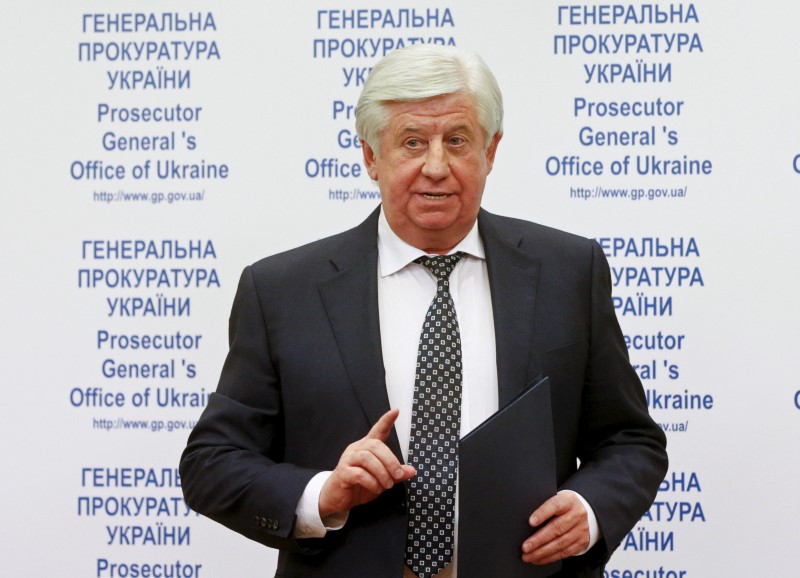 © Reuters. Prosecutor-General of Ukraine Viktor Shokin speaks during a news conference on the arrest of Hennadiy Korban in Kiev, Ukraine