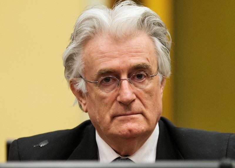 © Reuters. Bosnian Serb wartime leader Karadzic appears for his appeals judgement at the International Criminal Tribunal for Former Yugoslavia in The Hague