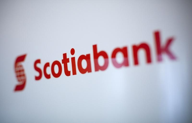 © Reuters. Scotiabank logo is pictured at the company's AGM in Kelowna