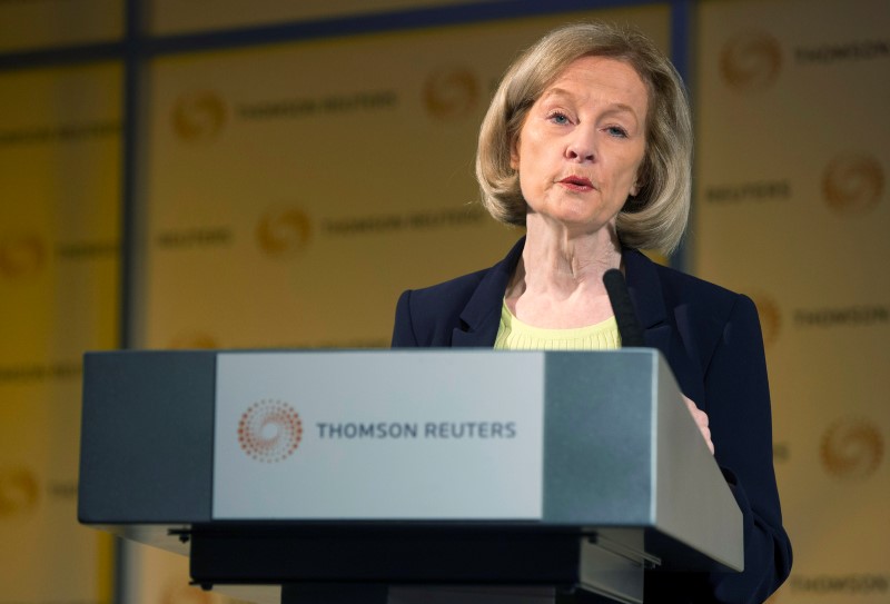 © Reuters. Nouy, chair of the Supervisory Board of the European Central Bank speaks at a Thomson Reuters newsmaker event in London