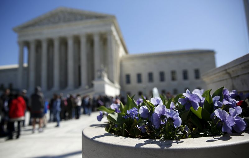 © Reuters. Spring flowers bloom in front of U.S. Supreme Court after split 4-4 decision in first major case after Scalia death in Washington