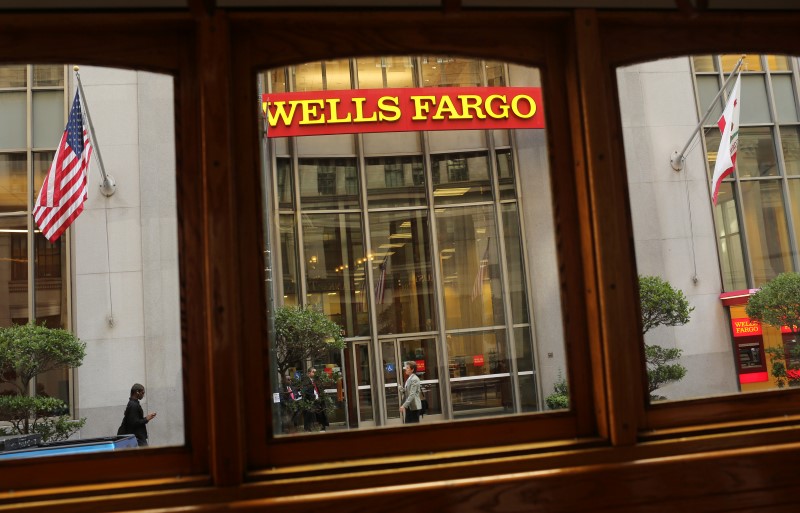 © Reuters. A Wells Fargo Bank sign is seen through a motorized cable car in San Francisco