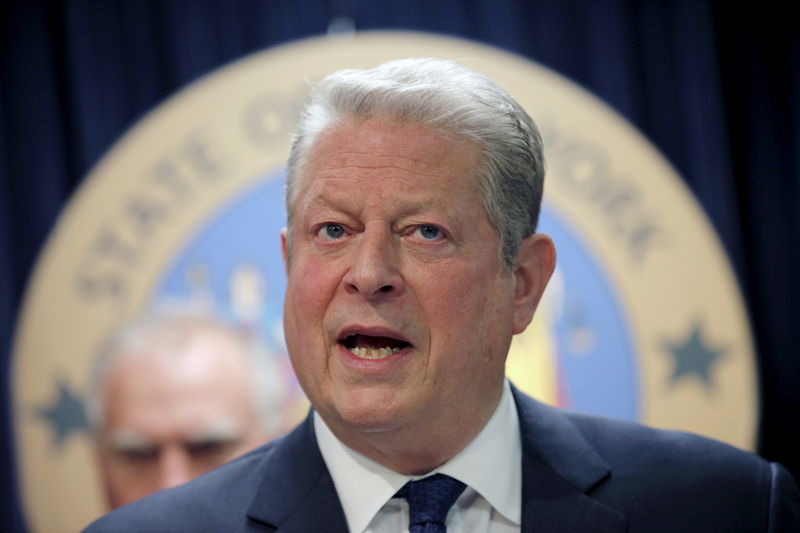 © Reuters. Former U.S. Vice President Al Gore speaks at a news conference with a gathering of U.S. State Attorney's General to announce a state-based effort to combat climate change in the Manhattan borough of New York 