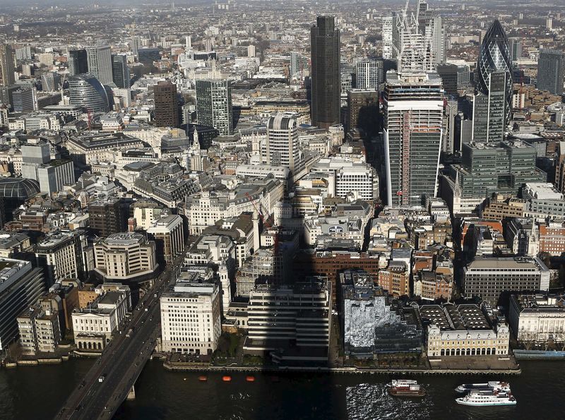 © Reuters. File photo shows the shadow of the Shard cast across the financial district of London as seen from The View from The Shard