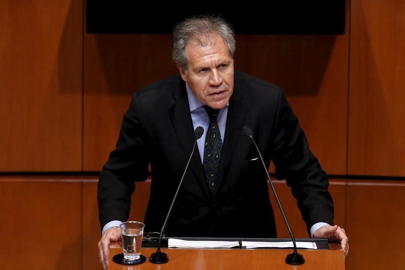 © Reuters. OAS Secretary General Luis Almagro gives a speech during a plenary session of Mexico's Senate in Mexico City