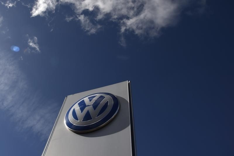 © Reuters. Signage at a Volkswagen dealership is seen in London, Britain