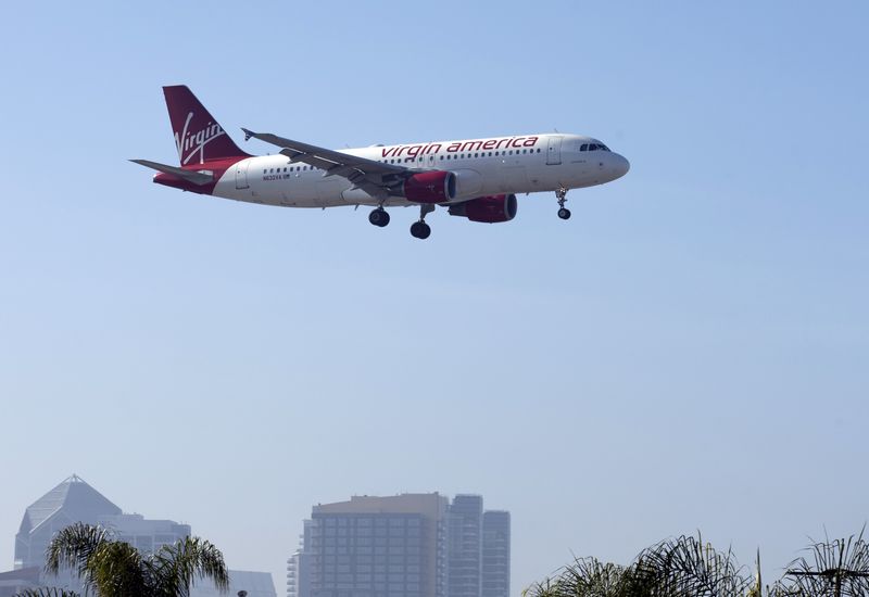 © Reuters. A Virgin America plane is shown on final approach to land in San Diego, California