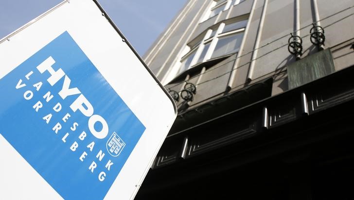 © Reuters. The logo of Hypo Landesbank Vorarlberg is pictured next to one of its branches in Vienna