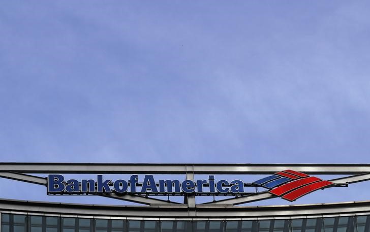 © Reuters. The Bank of America logo is seen at their offices at Canary Wharf financial district in London,