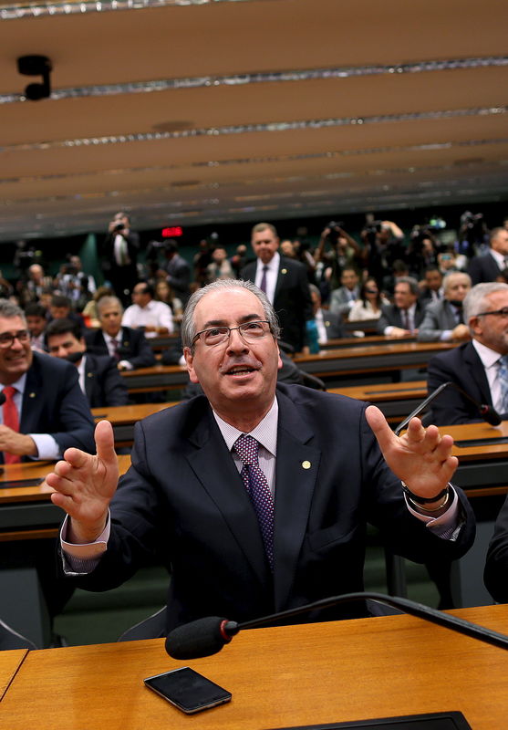 © Reuters. Presidente da Câmara dos Deputados, Eduardo Cunha, após reunião do PMDB em Brasília