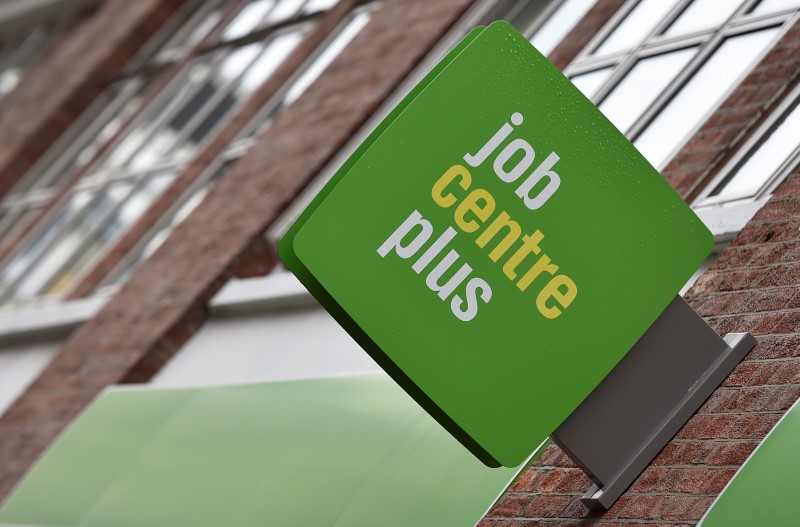 © Reuters. A Job Centre Plus sign is seen in central London