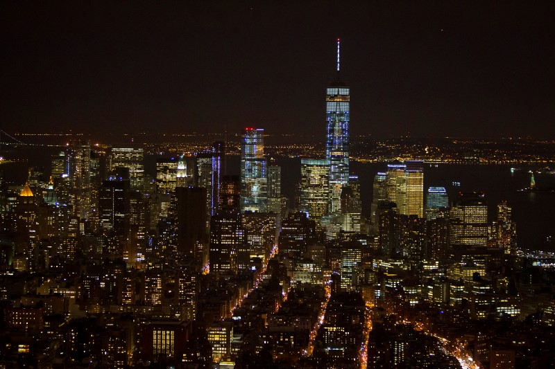 © Reuters. Downtown Manhattan and the One World Trade building are pictured from the observation level of the Empire State Building in the Manhattan borough of New York