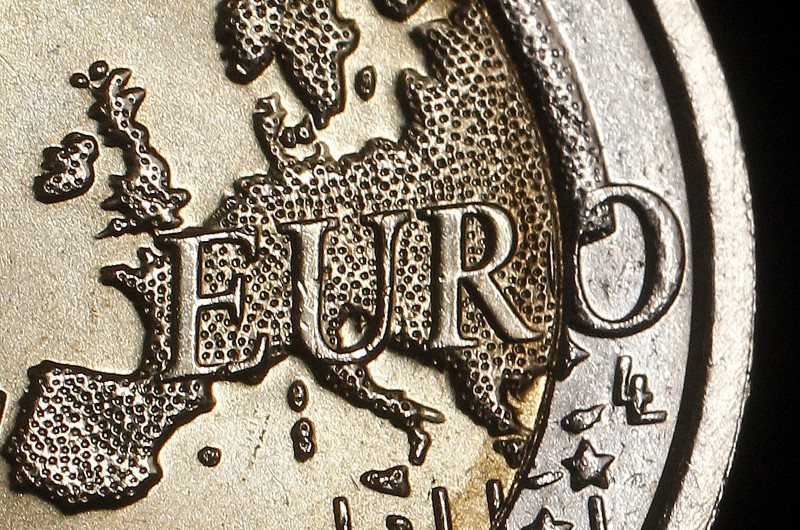 © Reuters. File photo of the map of Europe featuring on the face of a two Euro coin in this photo illustration taken in Rome