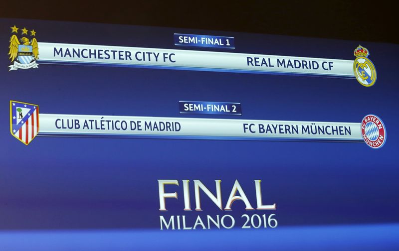© Reuters. Manchester City-Real Madrid y Atlético-Bayern, en semifinales de la Champions