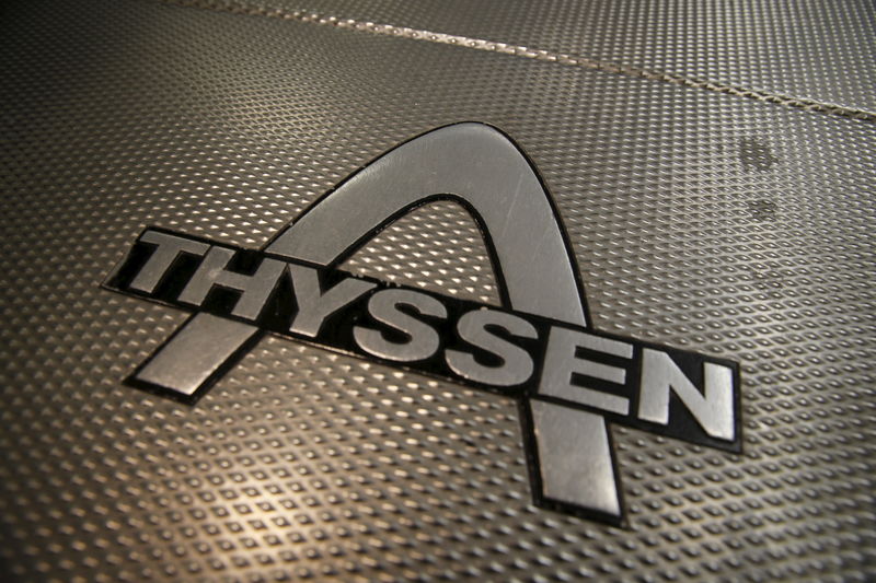 © Reuters. File photo of an escalator with a Thyssen logo in Essen