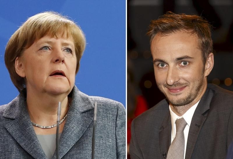 © Reuters. Chanceler alemã Merkel e o comediante Boehmermann