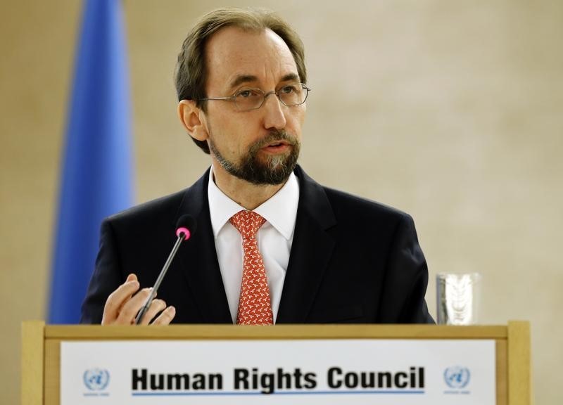 © Reuters. United Nations High Commissioner for Human Rights Al Hussein addresses the 31st session of the Human Rights Council in Geneva