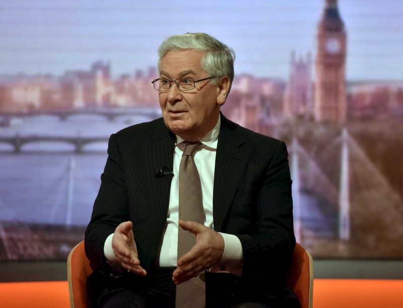 © Reuters. Former Bank of England Governor, Mervyn King, is seen appearing on the BBC's Andrew Marr Show in this photograph received via the BBC in London, Britain