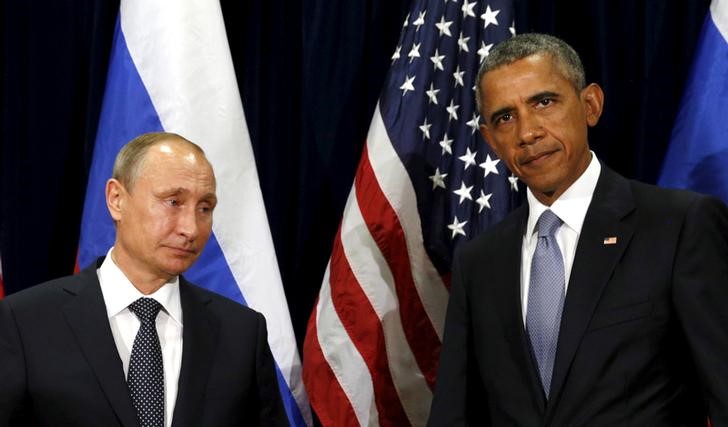 © Reuters. Presidente dos EUA, Barack Obama, e presidente da Rússia, Vladimir Putin, se encontram na Assembleia Geral das Nações Unidas, em Nova York