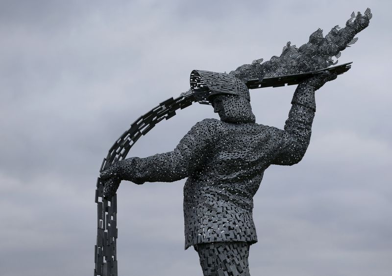 © Reuters. The Steelman statue stands outside the Ravenscraig regional sports facility Ravenscraig, Scotland