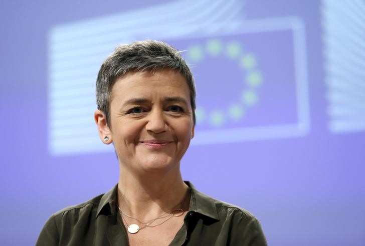© Reuters. EU Competition Commissioner Vestager addresses a news conference in Brussels
