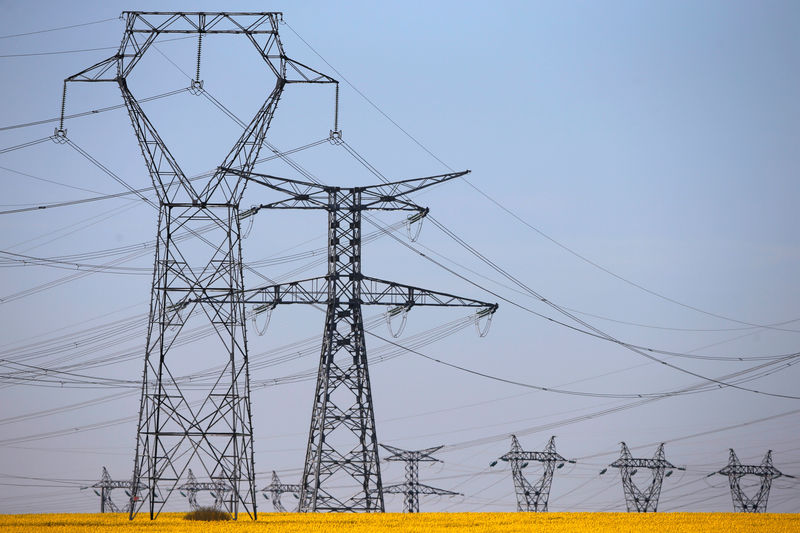 © Reuters. Electrical power pylons of high-tension electricity power lines are seen next to the EDF power plant in Bouchain, near Valenciennes