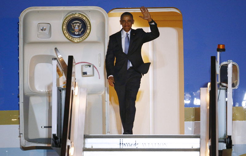 © Reuters. BARACK OBAMA À LONDRES EN PLEINE CAMPAGNE SUR LE BREXIT