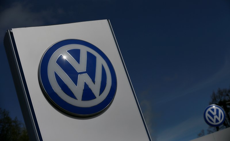 © Reuters. A Volkswagen logo is pictured at Volkswagen's headquarters in Wolfsburg