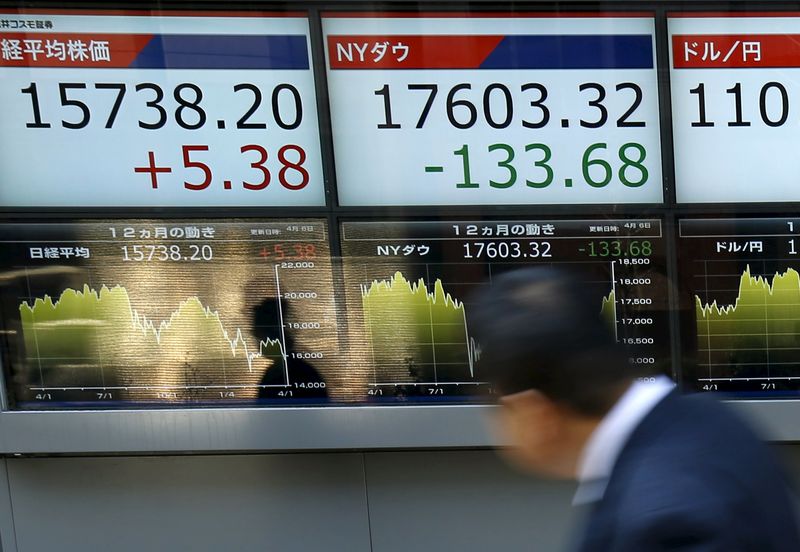 © Reuters. A man walks past in front of electronic boards showing the Japan's Nikkei average, the exchange rate between Japanese yen against the U.S. dollar and other benchmark outside a brokerage in Tokyo
