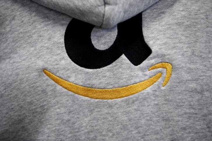 © Reuters. File photograph of an Amazon logo on a worker's jacket at an Amazon Fulfilment Center