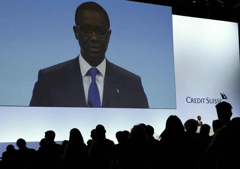 © Reuters. Chief Executive Thiam of Swiss bank Credit Suisse addresses the annual shareholder meeting in Zurich