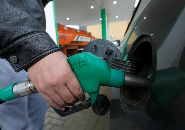 © Reuters. Man holds fuel nozzle at Rostech petrol station in Vladimir