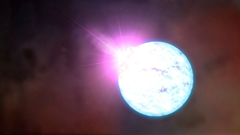 © Reuters. NASA handout of an artist's rendering of an outburst on a ultra-magnetic neutron star, also called a magnetar