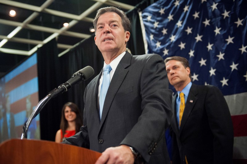 © Reuters. Republican Kansas Governor Brownback speaks to supporters after winning re-election in the U.S. midterm elections in Topeka, Kansas