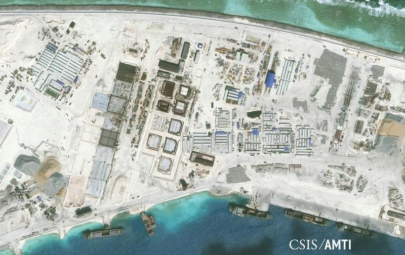 © Reuters. Center for Strategic and International Studies (CSIS) Asia Maritime Transparency Initiative image of the northwest side of Mischief Reef